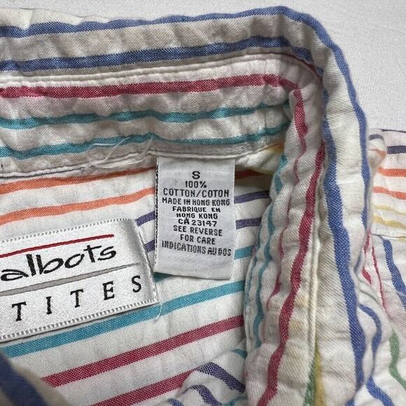 Talbots Rainbow Striped Shirt Textured Button Up Multicolor Collared Women's SP - Picture 6 of 11